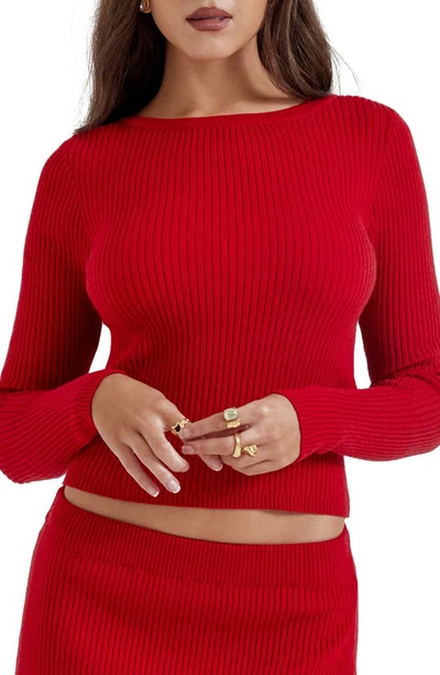 House Of Cb Sula Bow Back Rib Jumper In Blood Red