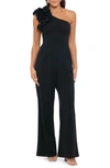 Xscape Plus Size Puffed-sleeve Off-the-shoulder Jumpsuit In Black