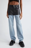 ALEXANDER WANG LEATHER & DENIM FIVE-POCKET STRAIGHT LEG PANTS