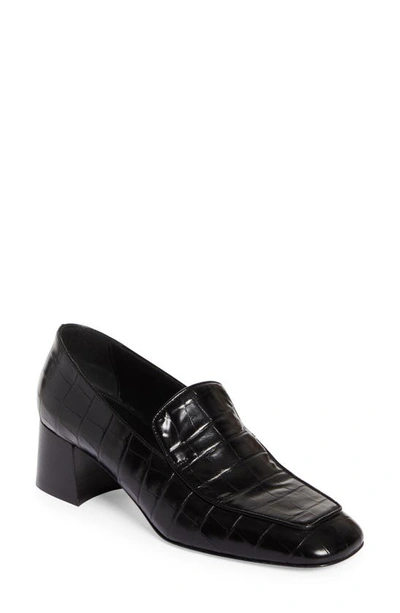 Totême The Block Heel Croc Embossed Loafer In Black