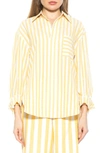 ALEXIA ADMOR TAMMI OVERSIZE STRIPE BOYFRIEND BUTTON-UP SHIRT