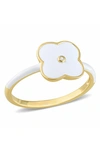Delmar Gold Plated Created White Sapphire Enamel Ring In White