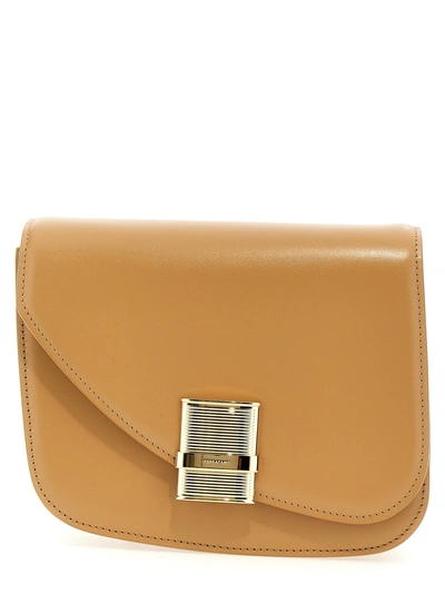 Ferragamo Fiamma Small Shoulder Bag In Beige