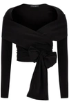 Dolce & Gabbana Stretch Jersey Punto Milano Wrap Top In Black