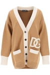 Dolce & Gabbana Logo-patch Virgin Wool Cardigan In Beige, White