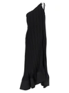 Lanvin Micro Pleated One Shoulder Gown In Black