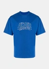 Ader Error Solid Color Crew-neck T-shirt With Embroidered Logo In Blue