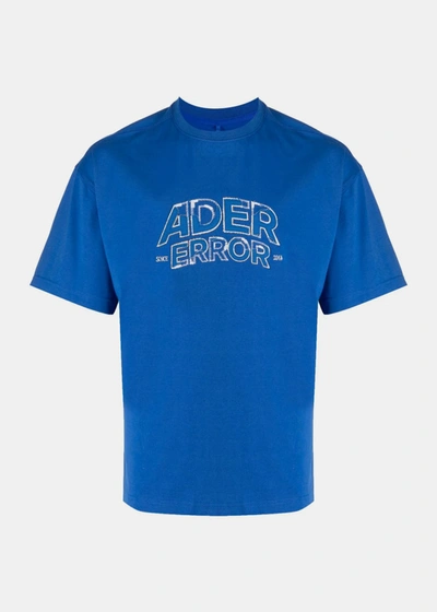Ader Error Logo-embroidered Drop Shoulder T-shirt In Blue