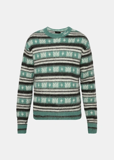 Amiri Men's Ma Monogram Striped Sweater In Green