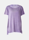 AVANT TOI AVANT TOI PURPLE HAND PAINTED MICROMODAL ROUND NECK T-SHIRT WITH SLITS