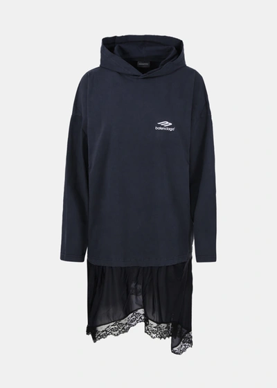 Balenciaga Hooded Hybrid Cotton Dress In Black,white