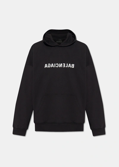 Balenciaga Logo Print Hoodie In Black/white