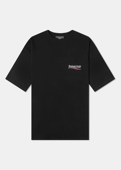 Balenciaga Oversized Embroidered Cotton-jersey T-shirt In Black/white