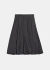 Balenciaga Pinstripe-pattern Midi Wool Skirt In Grey/red