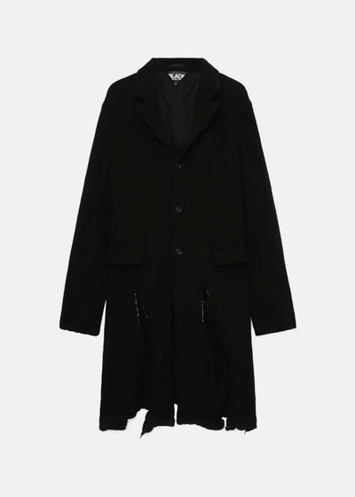 Black Comme Des Garçons Distressed Single-breasted Coat In Black