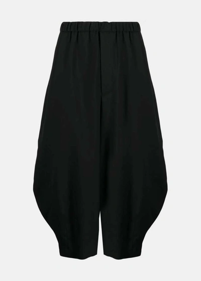 Black Comme Des Garçons Pleat-detailing Wool Cropped Trousers In Black