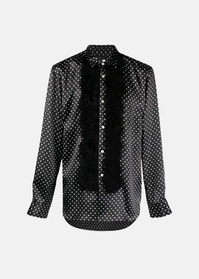 Comme Des Garçons Homme Deux Polka-dot Faux-fur Trim Satin Shirt In Black