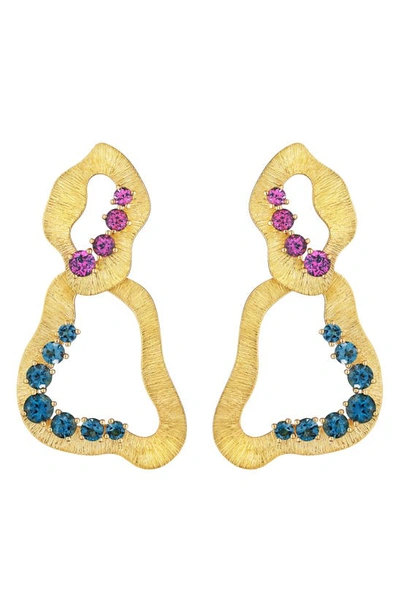 Hueb 18k Bahia Yellow Gold Violet Rhodolite And Imperial London Blue Topaz Drop Earrings