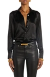 Tom Ford Button Up Silk Satin Shirt In Black