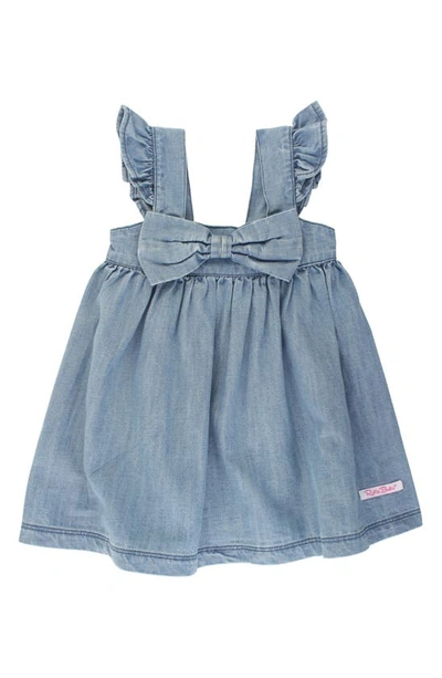 Rufflebutts Babies'  Toddler Girls Light Wash Denim Sleeveless Flutter Bow Dress