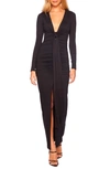 Susana Monaco Plunge Neck Long Sleeve Body-con Dress In Black