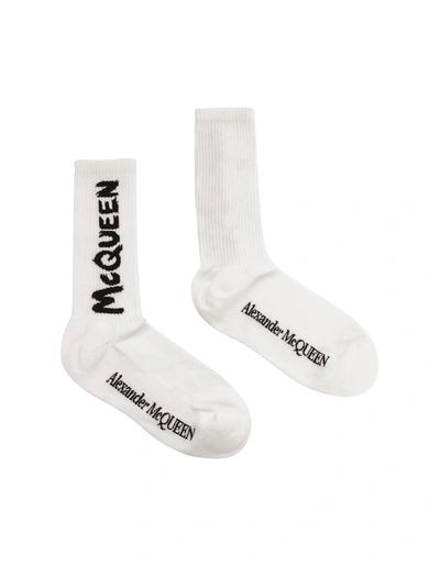 Alexander Mcqueen Mc Queen Graffiti Socks In White/black