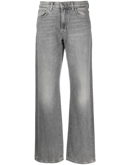 7 For All Mankind Stonewashed Wide-leg Jeans In Grey