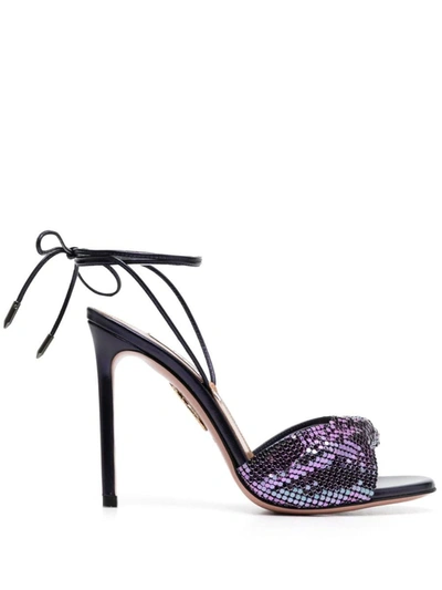 Aquazzura Lace-up 110 Mesh Sandals In Purple