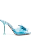 Aquazzura Heeled Lambskin Mules With Crystal Embellishment In Acqua