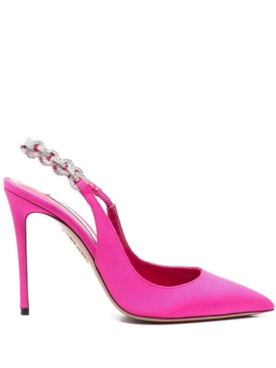 Aquazzura Crystal Embellished Satin Stiletto In Pink