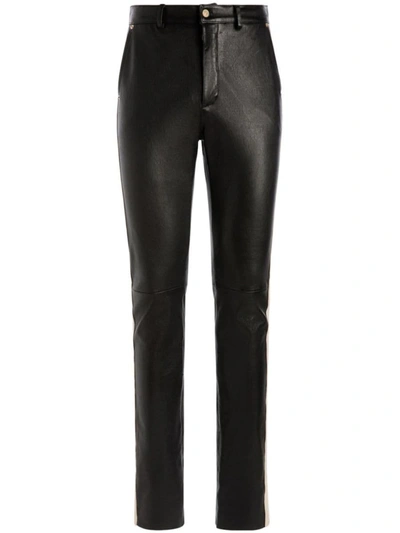 Bally Stripe-detail Leather Tapered Trousers In Black