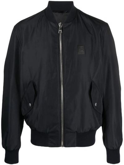 Balmain Logo-applique Zipped Bomber Jacket In Blue