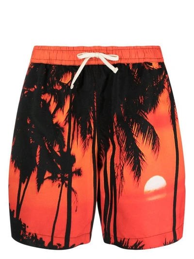 Blue Sky Inn Palm-tree Print Swim Shorts In Orange