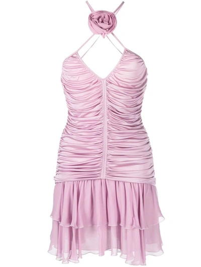 Blumarine Rose Ruched Halterneck Jersey Minidress In Pink