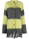 Etro Grey Grey Striped Wool Blend Cardigan In .
