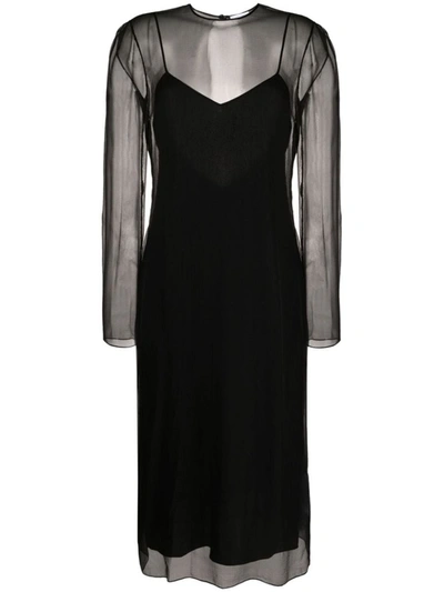Ferragamo Layered Silk Dress In Black