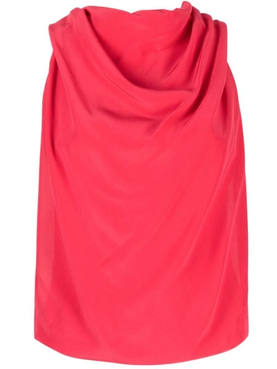 Lanvin Draped Sleeveless Silk Top In Red