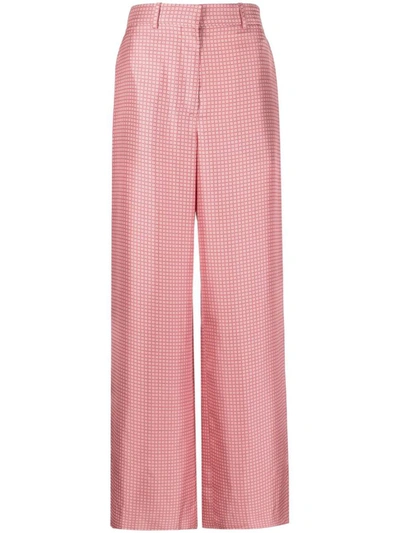 Lanvin Geometric-print Wide-leg Silk Trousers In Pink