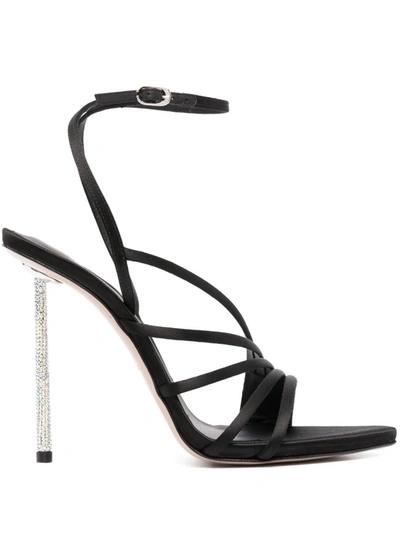 Le Silla 115mm Glittered Satin Sandals In Black