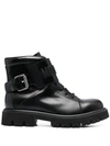 Moschino Logo-embossed Lace-up Leather Boots In .