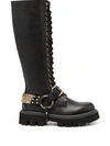 Moschino Textured Leather Knee-high Boots In Black
