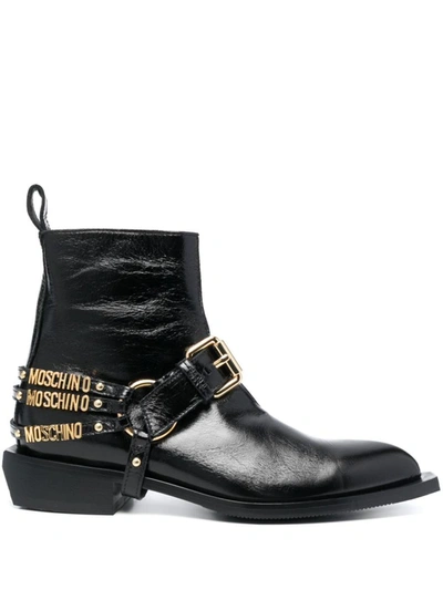 Moschino Leather Ankle Boots In Black