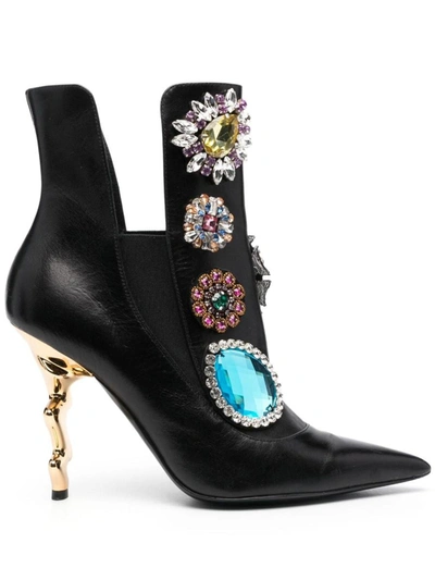 Moschino 110mm Crystal-embellished Leather Boots In Black