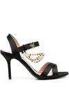 Moschino Rhinestone Embellished Leather Stiletto Sandals In Black