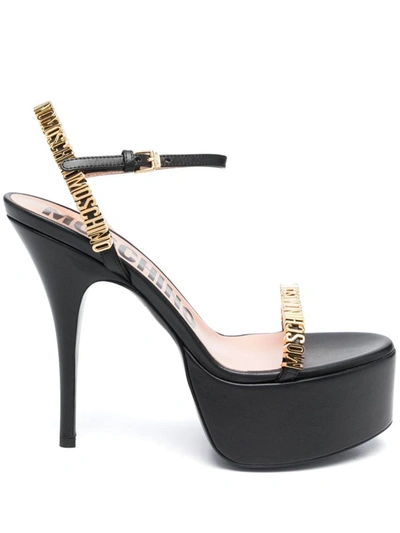 Moschino Calf Leather Heeled Platform Sandals In Black