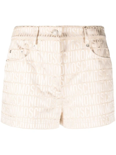 Moschino Logo-jacquard Short Shorts In Cream