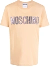 Moschino Organic Cotton Crew Neck T-shirt With Logo Patch In Beige
