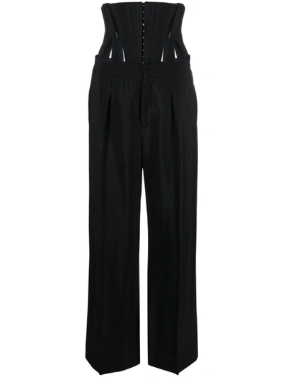 Mugler Corset-panelled Wide-leg Trousers In Black