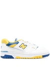 New Balance Yellow Synthetic Leather Sneaker In White