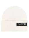Patou Textured Knit Logo Patch Beanie In White